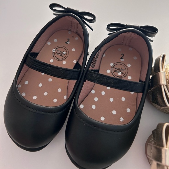 Infant/Toddler Size 2 Wonder Nation Dress Shoes Ballet Flat (2 pairs)Black &Gold - Picture 6 of 10